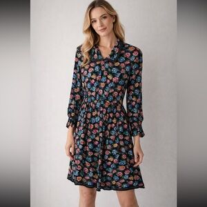 Vintage Liz Claiborne Floral Dress Petite 10 Black Rayon Cottagecore